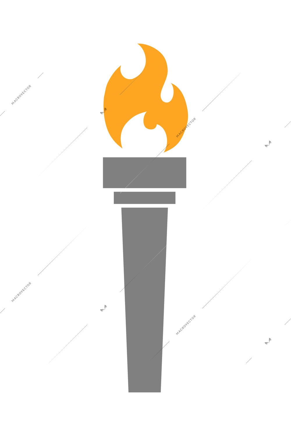 Torch composition with isolated flat icon of burning flame with ornate handle vector illustration