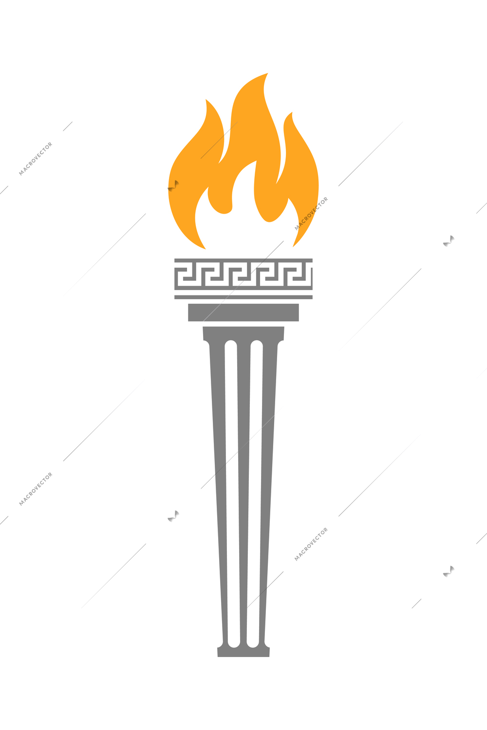 Torch composition with isolated flat icon of burning flame with ornate handle vector illustration