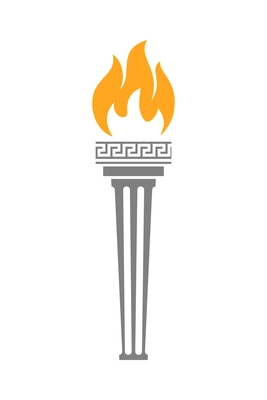 Torch composition with isolated flat icon of burning flame with ornate handle vector illustration