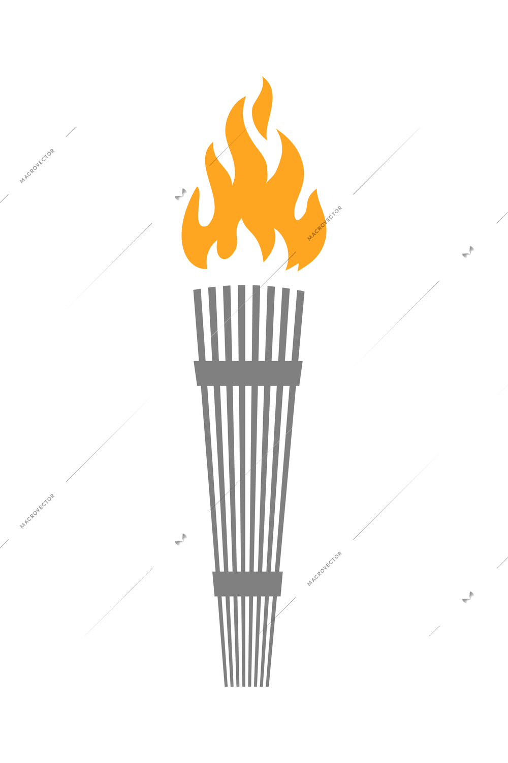 Torch composition with isolated flat icon of burning flame with ornate handle vector illustration