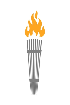 Torch composition with isolated flat icon of burning flame with ornate handle vector illustration