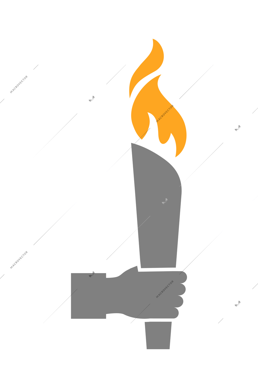 Torch composition with isolated flat icon of burning flame with ornate handle vector illustration