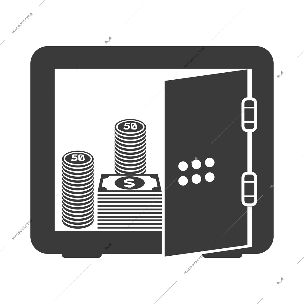 Lock safe black composition with business banking finance icon isolated on blank background vector illustration