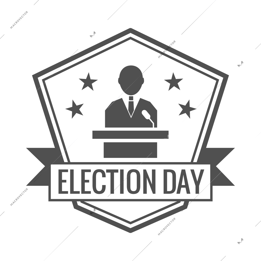 Election label composition with voting emblem badge with text isolated on blank background vector illustration