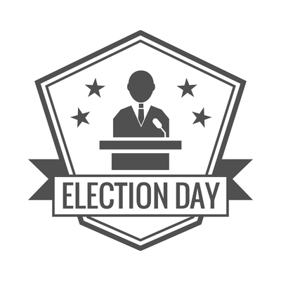 Election label composition with voting emblem badge with text isolated on blank background vector illustration