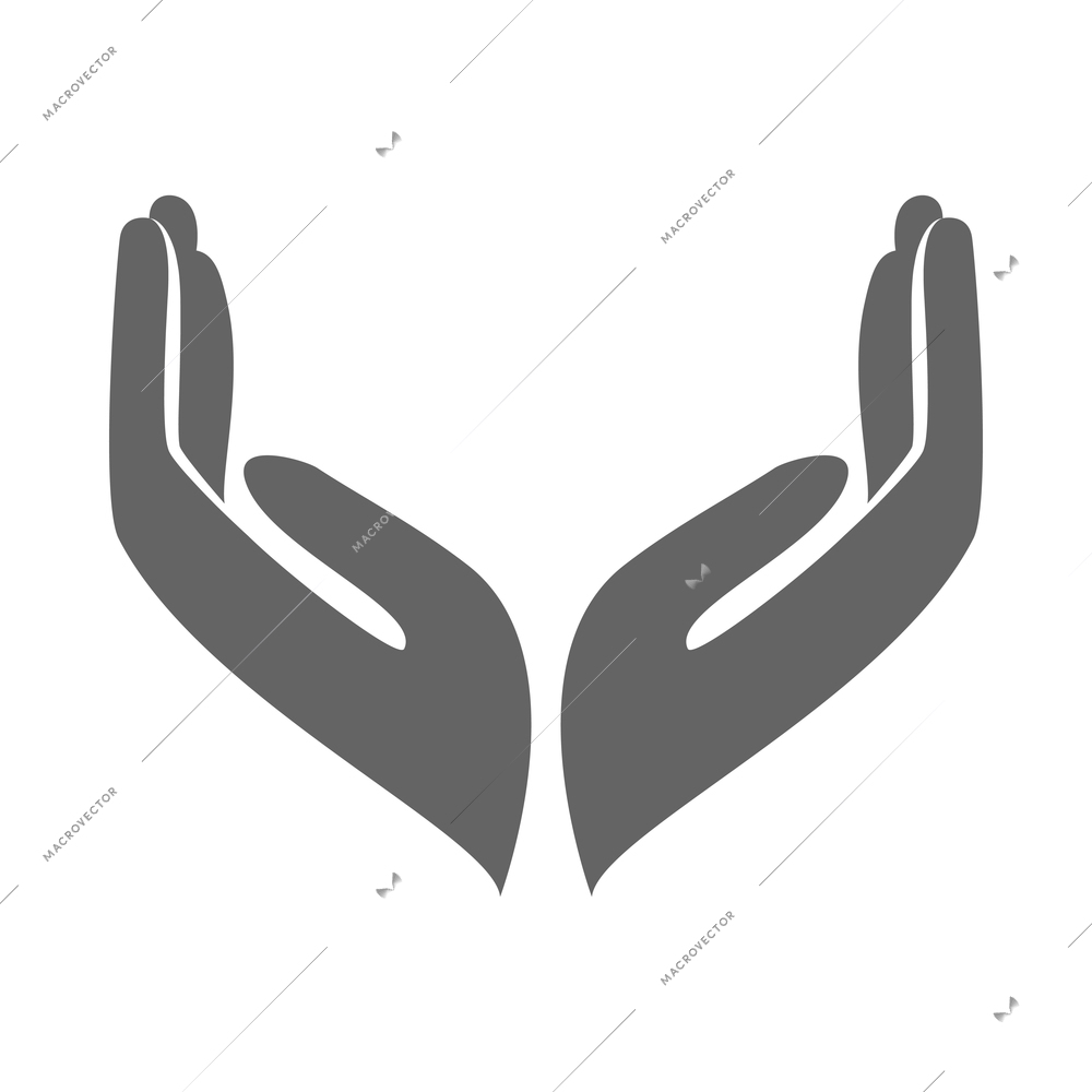 Hand hold and protect black composition with isolated monochrome gesture icon on blank background vector illustration