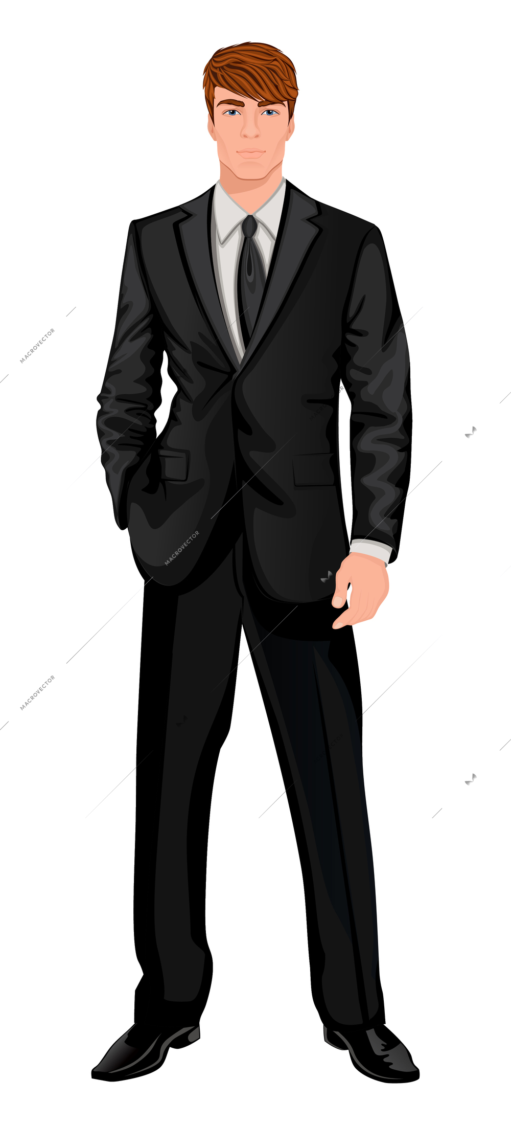 Business man composition with young handsome businessman wearing smart suit vector illustration