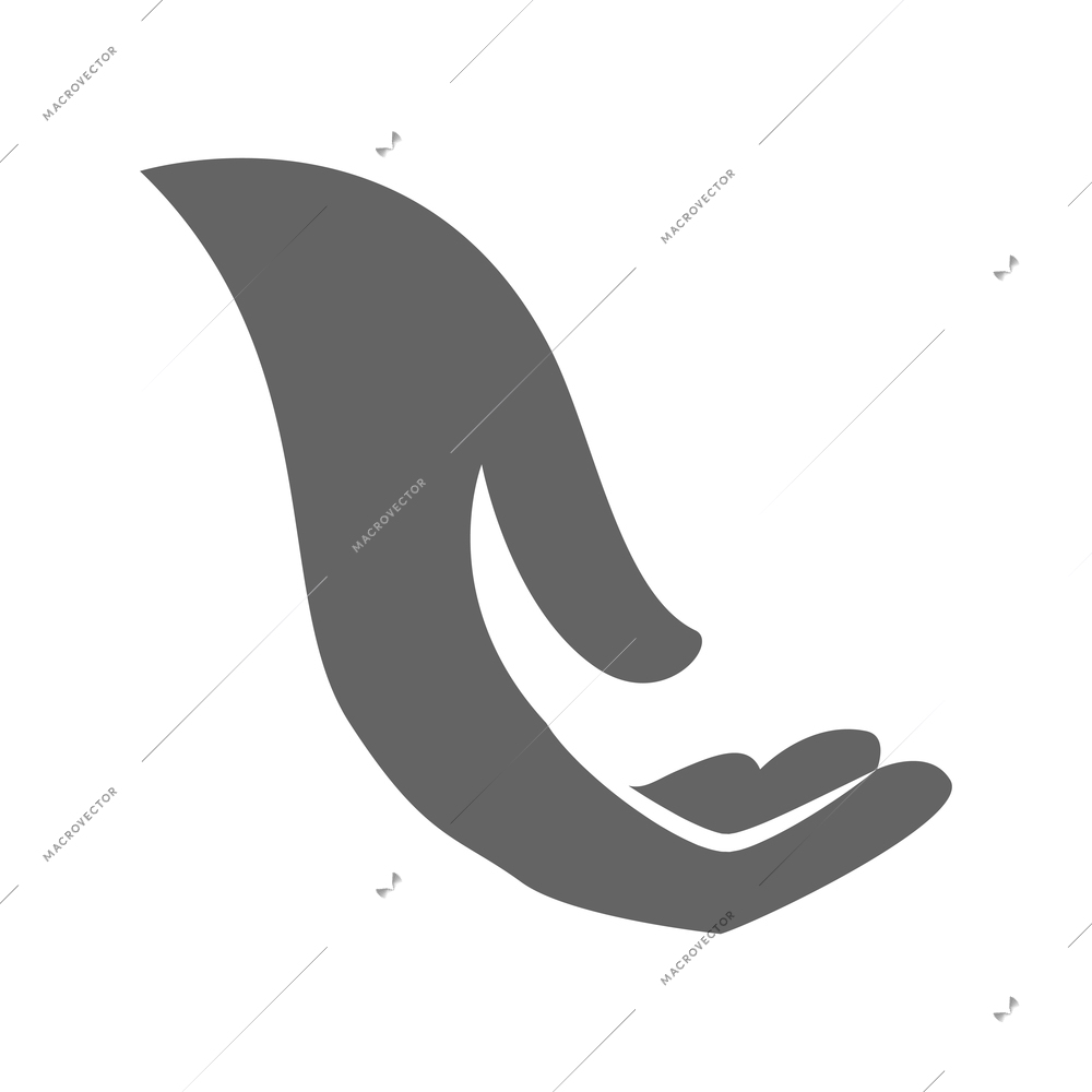 Hand hold and protect black composition with isolated monochrome gesture icon on blank background vector illustration