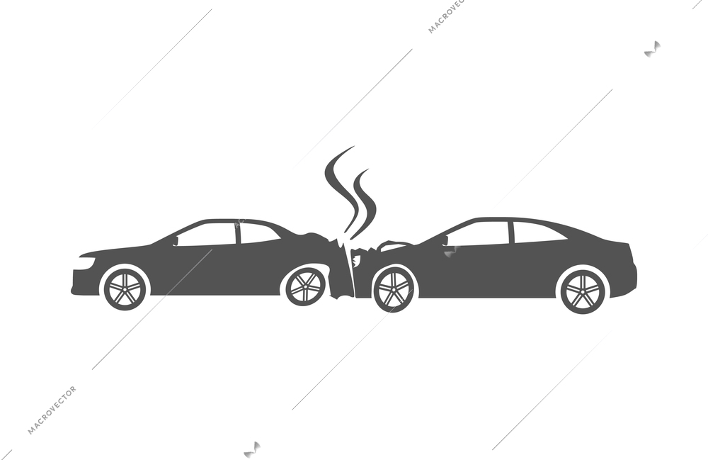 Car crash composition with black icon of accidental event on blank background vector illustration