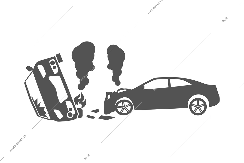 Car crash composition with black icon of accidental event on blank background vector illustration