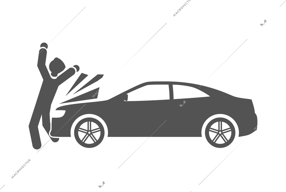 Car crash composition with black icon of accidental event on blank background vector illustration