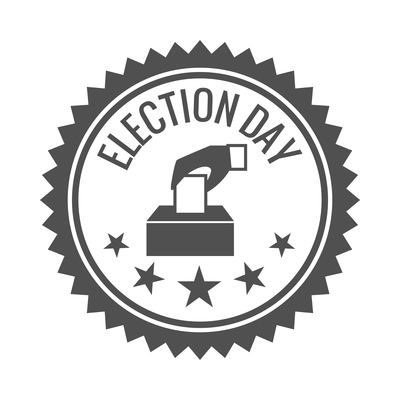 Election label composition with voting emblem badge with text isolated on blank background vector illustration