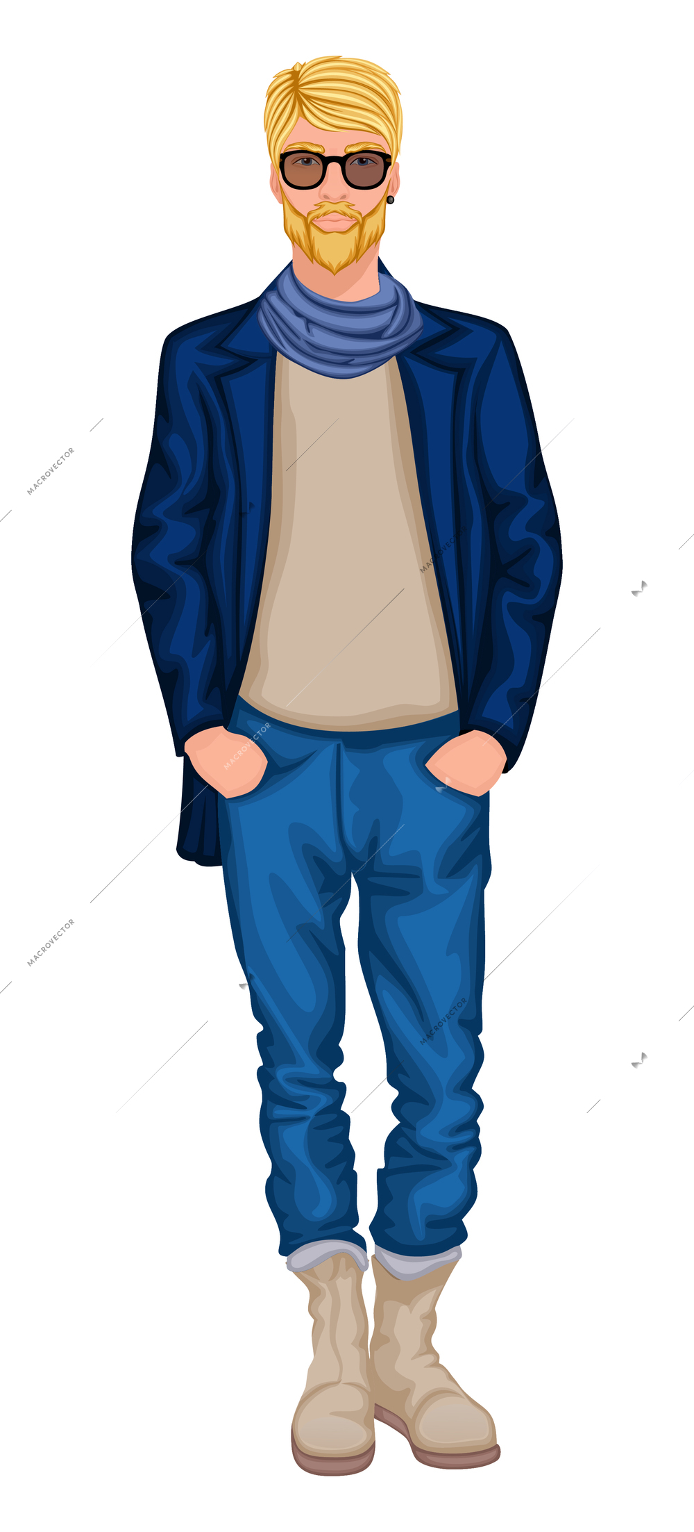 Hipster man composition with young handsome male character wearing fashionable clothes vector illustration