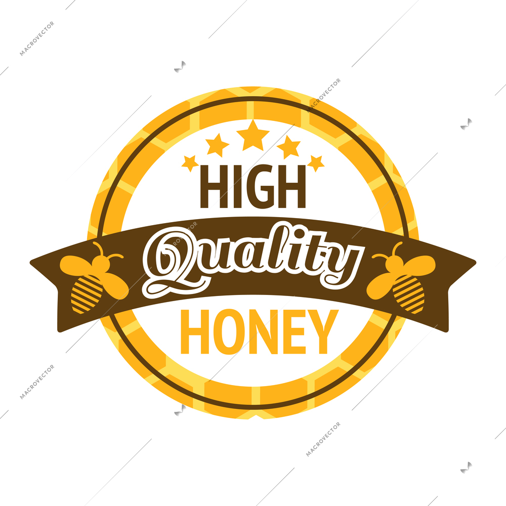 Honey label composition with isolated agriculture emblem with text on blank background vector illustration