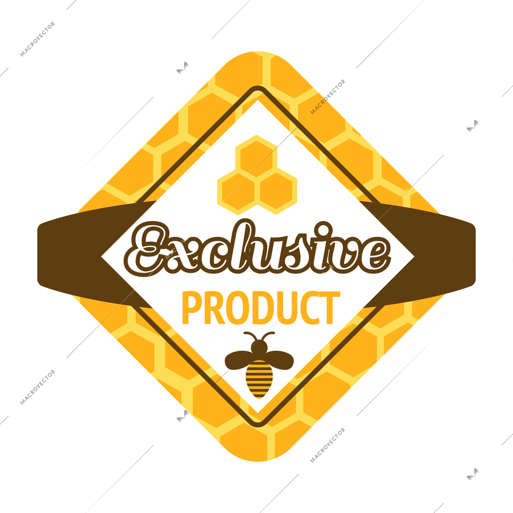 Honey label composition with isolated agriculture emblem with text on blank background vector illustration