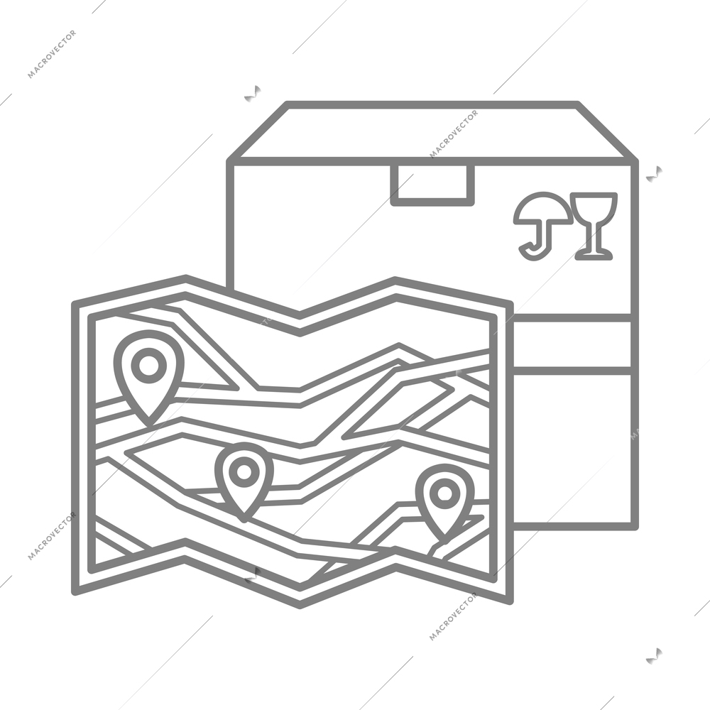Logistic outline composition with isolated contour icon of global delivery service on blank background vector illustration