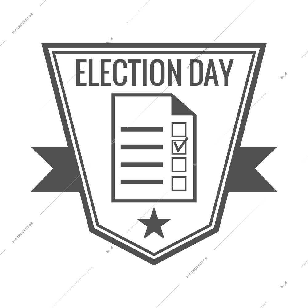 Election label composition with voting emblem badge with text isolated on blank background vector illustration