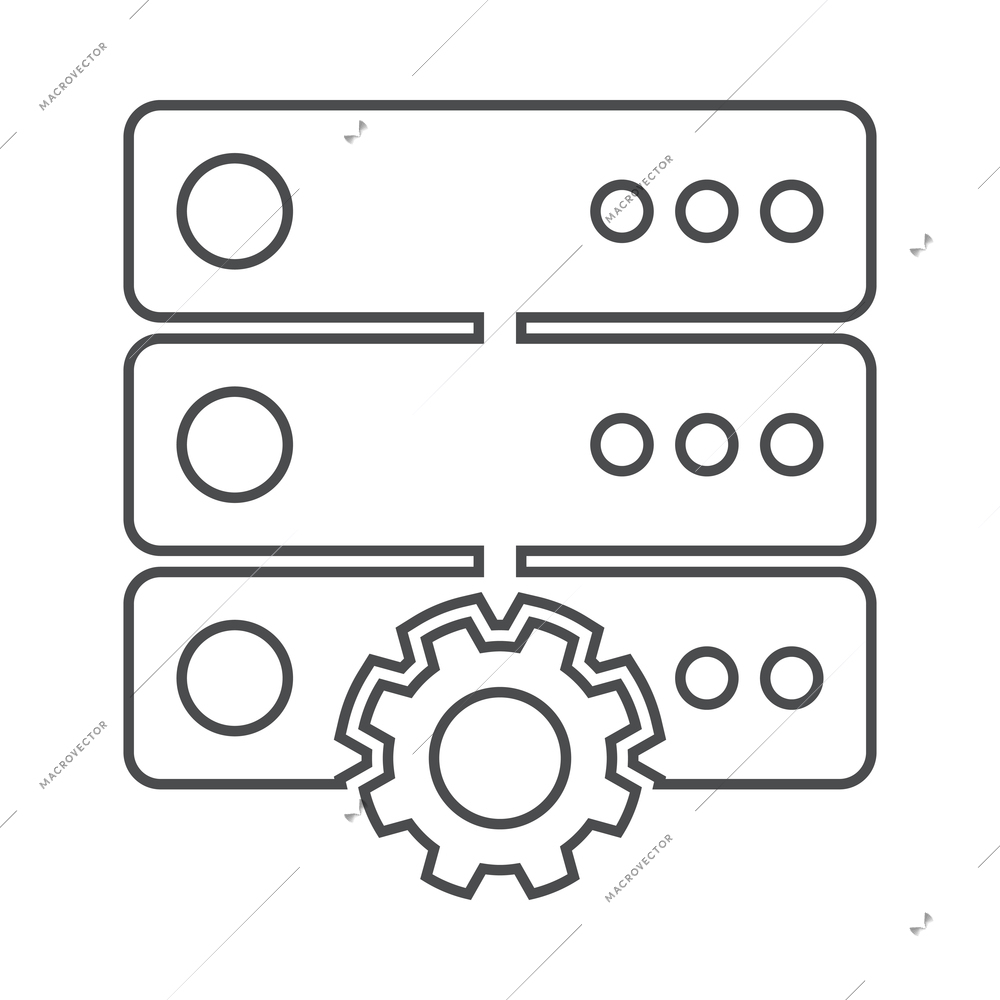 Hosting outline composition with isolated contour icon of network infrastructure elements vector illustration