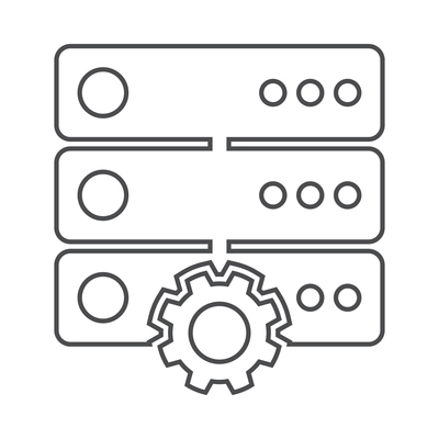 Hosting outline composition with isolated contour icon of network infrastructure elements vector illustration