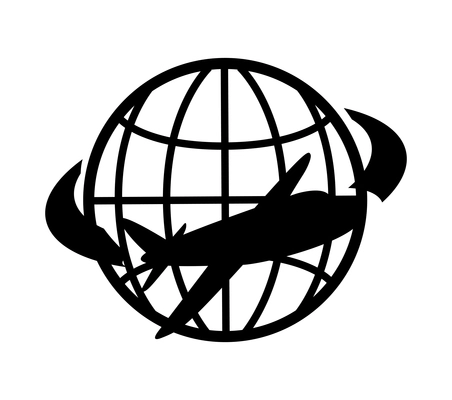 Logistic monochrome composition with isolated black and white icon of global delivery service vector illustration