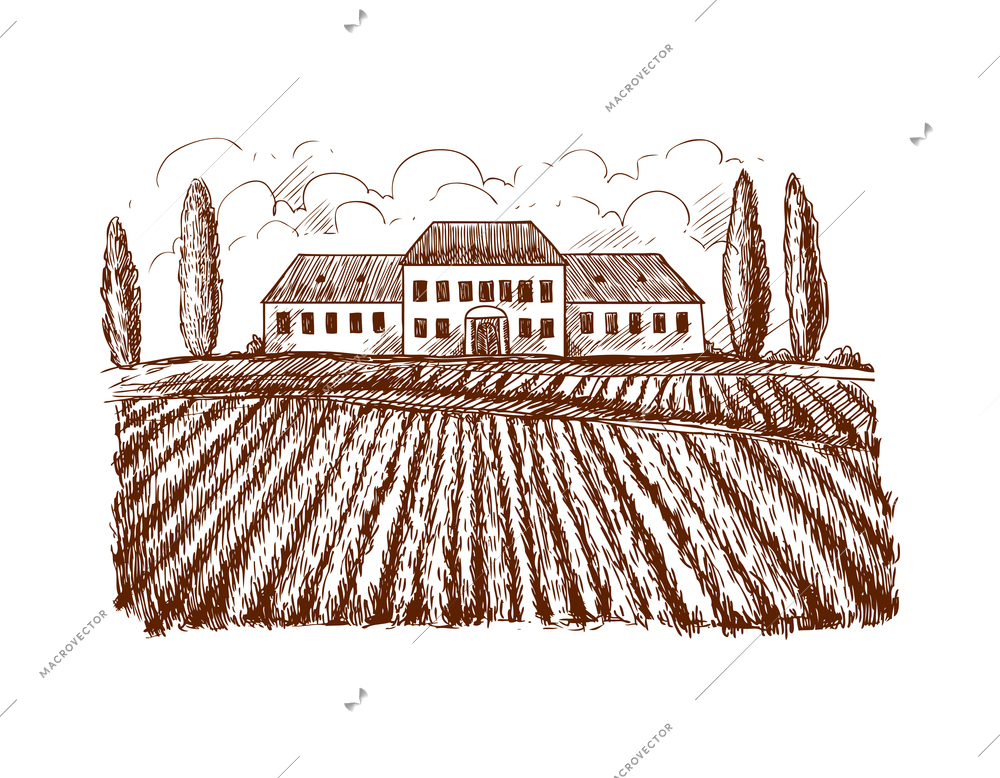 Wine sketch composition with vintage hand drawn style monochrome image vector illustration