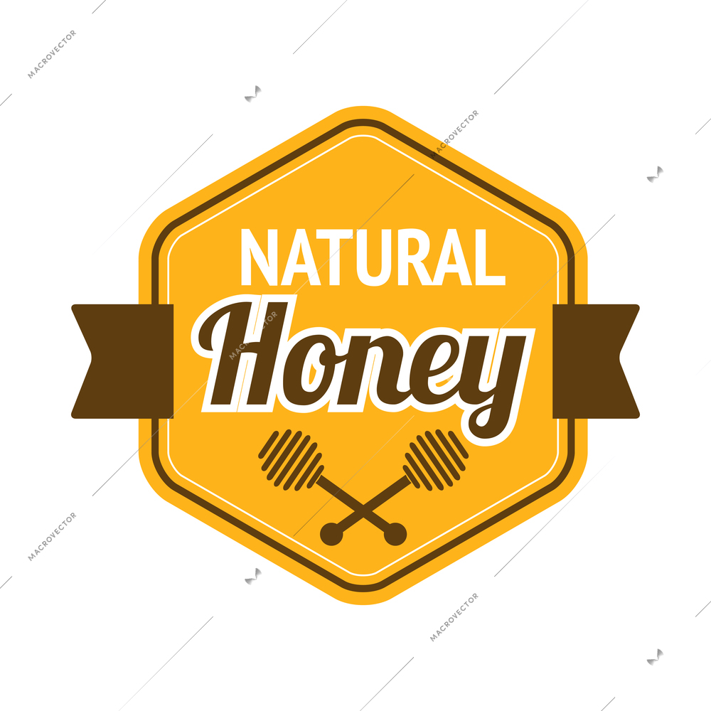 Honey label composition with isolated agriculture emblem with text on blank background vector illustration