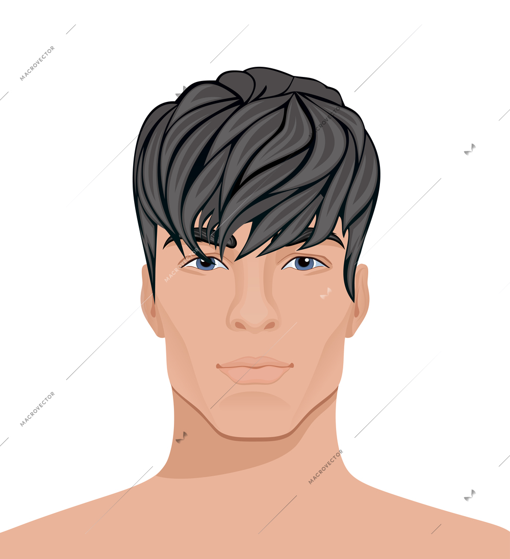 Men faces composition with isolated view of naked male head with modern hairstyle vector illustration