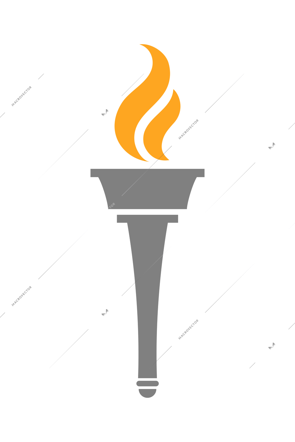 Torch composition with isolated flat icon of burning flame with ornate handle vector illustration