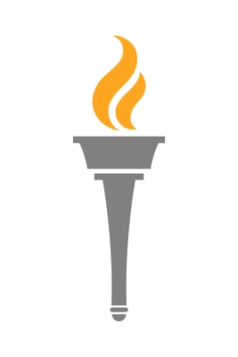 Torch composition with isolated flat icon of burning flame with ornate handle vector illustration