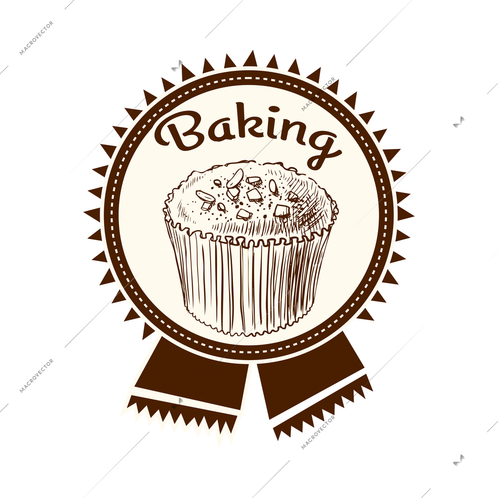 Pastry label composition with sketch style baked food emblem with text vector illustration