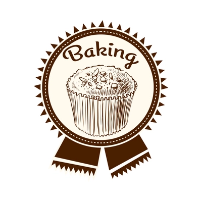 Pastry label composition with sketch style baked food emblem with text vector illustration