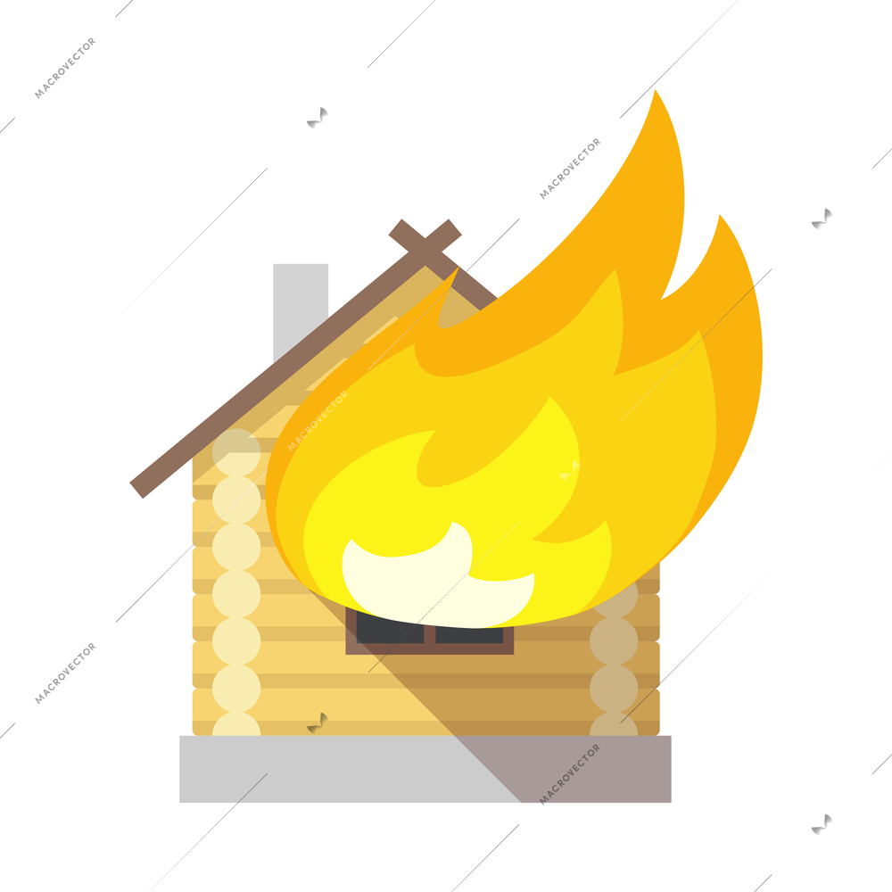 Fire protection composition with isolated accident icon and burning flame on blank background vector illustration