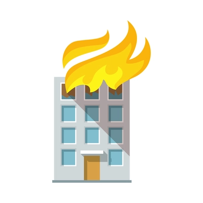 Fire protection composition with isolated accident icon and burning flame on blank background vector illustration