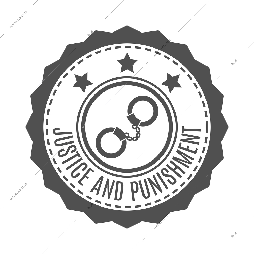 Label law composition with text and monochrome icons of court trial on blank background vector illustration