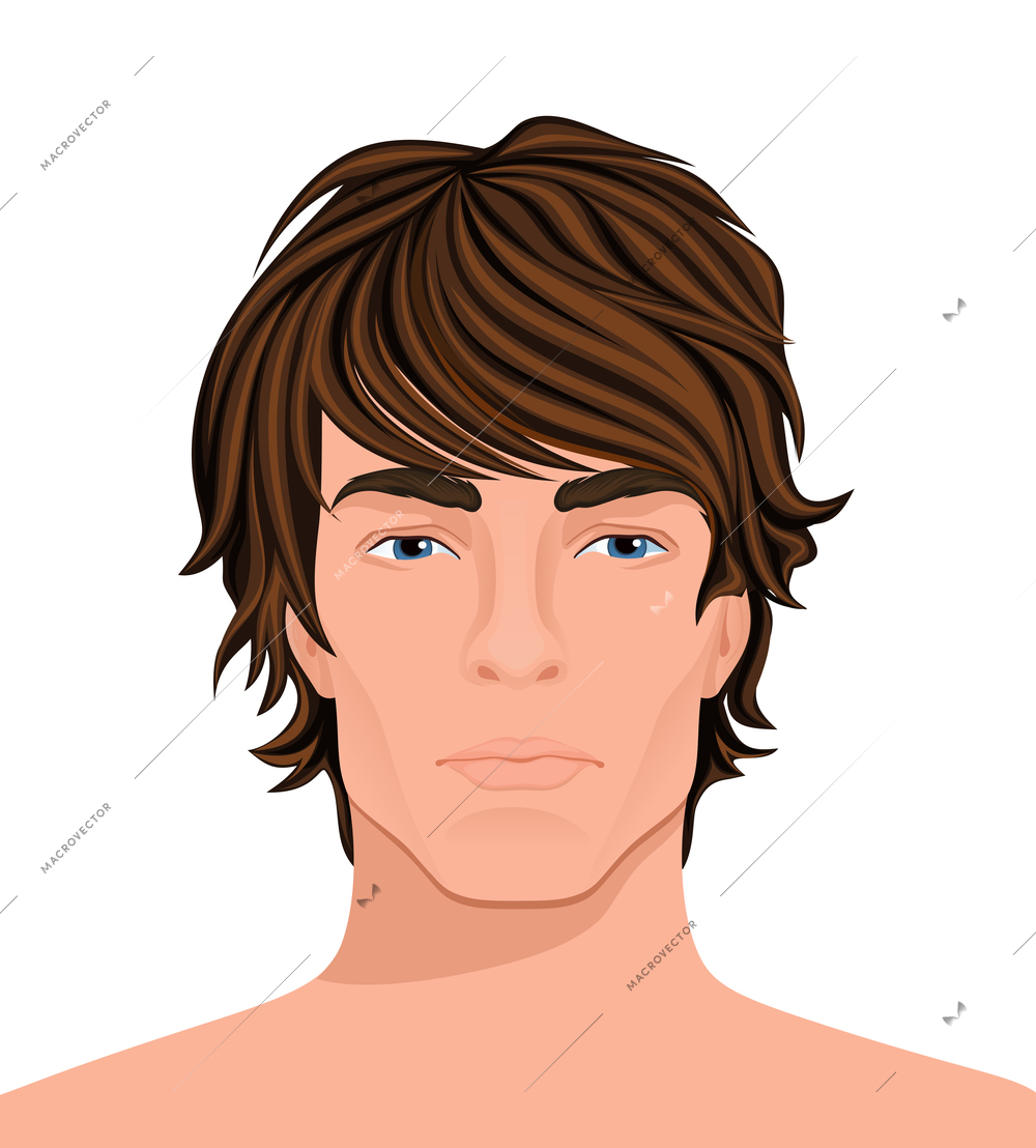 Man emotion composition with young dark haired man face isolated on blank background vector illustration