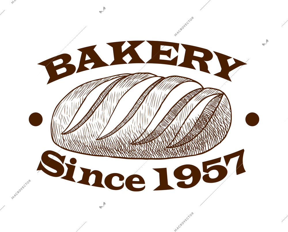 Pastry label composition with sketch style baked food emblem with text vector illustration