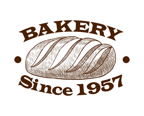 Pastry label composition with sketch style baked food emblem with text vector illustration