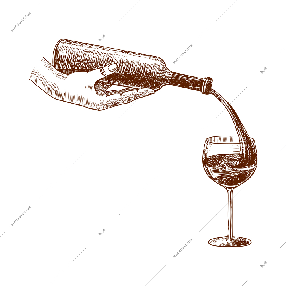 Wine sketch composition with vintage hand drawn style monochrome image vector illustration