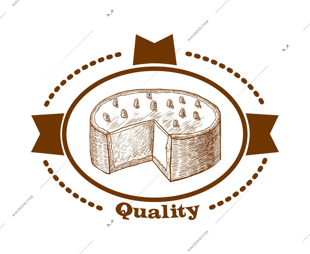 Pastry label composition with baked food emblem with frames ribbons and text vector illustration