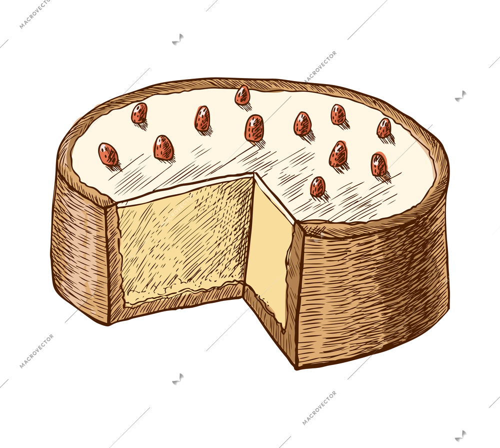 Pastry sketch composition with doodle style colorful image of baked product vector illustration