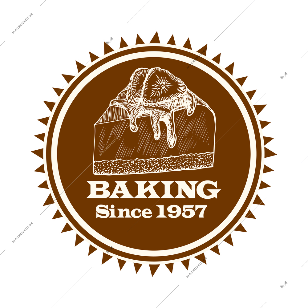 Pastry label composition with baked food emblem with frames ribbons and text vector illustration