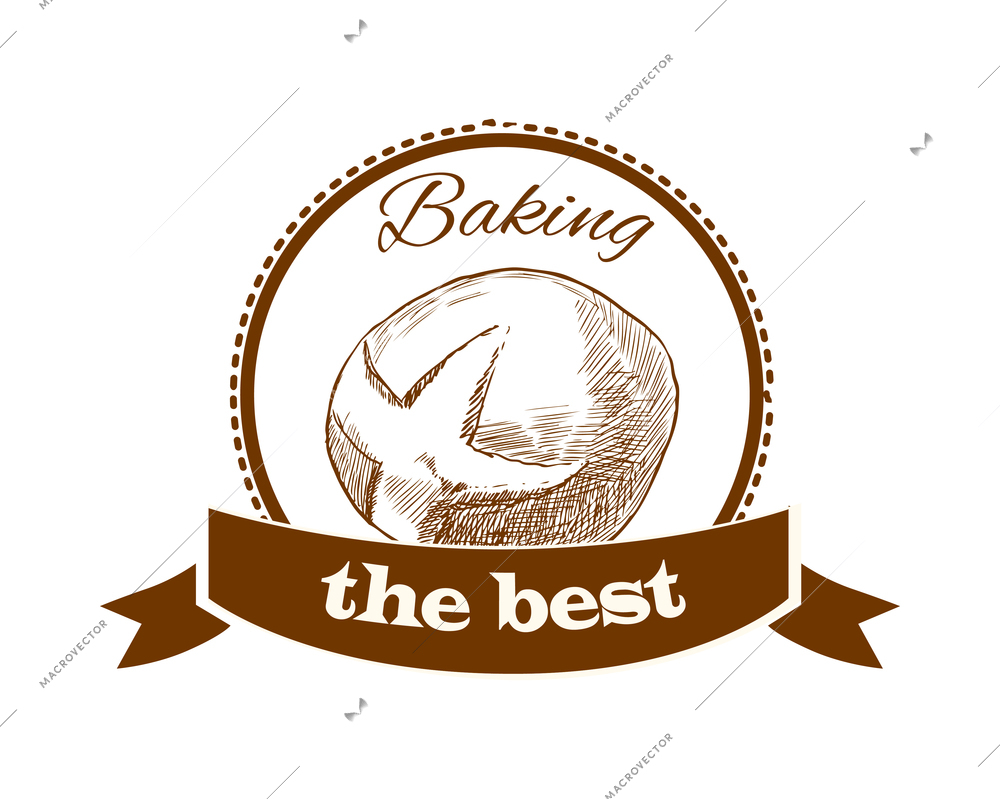 Pastry label composition with baked food emblem with frames ribbons and text vector illustration