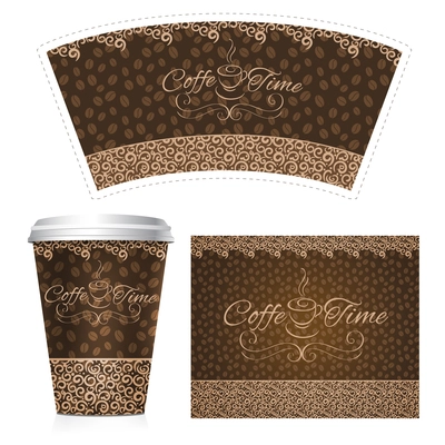 Coffee paper cup 3d realistic plastic container set isolated vector illustration