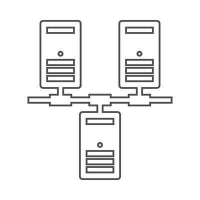 Hosting outline composition with isolated contour icon of network infrastructure elements vector illustration