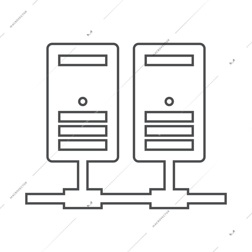 Hosting outline composition with isolated contour icon of network infrastructure elements vector illustration