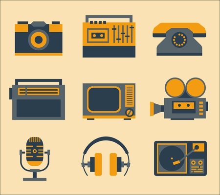 Retro media devices icons set vector illustration