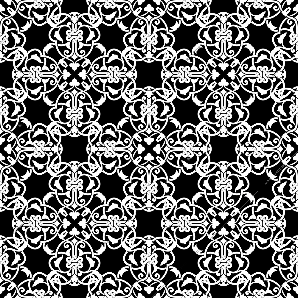 Seamless black and white pattern in arabic or muslim style vector illustration