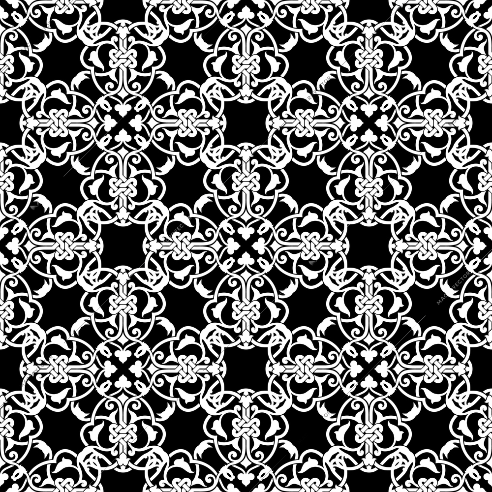 Seamless black and white pattern in arabic or muslim style vector illustration