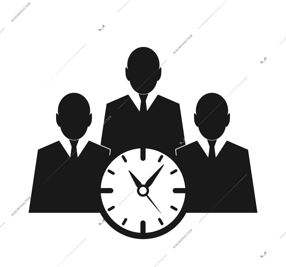 Time management monochrome composition with isolated black icon on blank background vector illustration