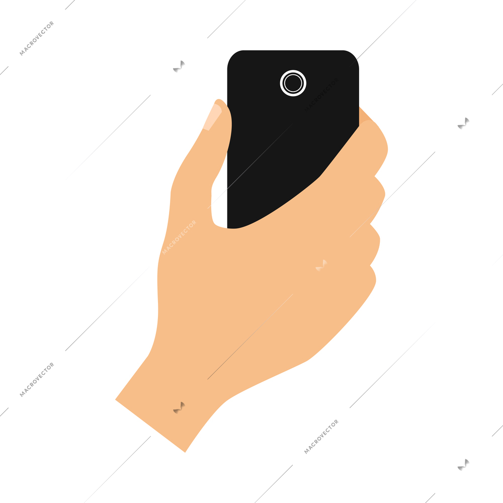 Hand phone composition with view of human hands gesture and smartphone with empty screen vector illustration